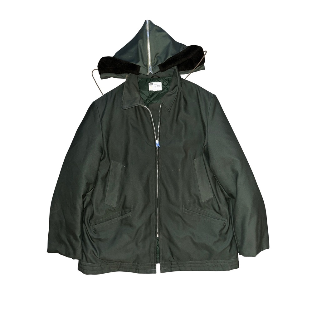 Vintage Sears Work Clothing Green Field Jacket Zip Split Fur Hood Mens Large